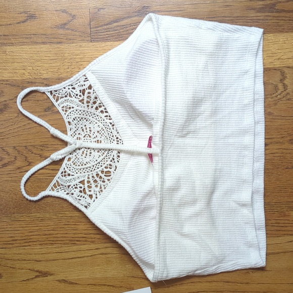 NWT Cropped Lace Detailing White Ribbed Tank Top Juniors Size XL SO Brand - Picture 9 of 12